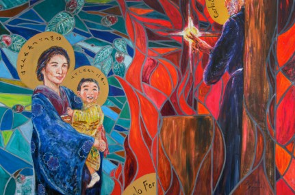 stained glass image of the story of nagasaki